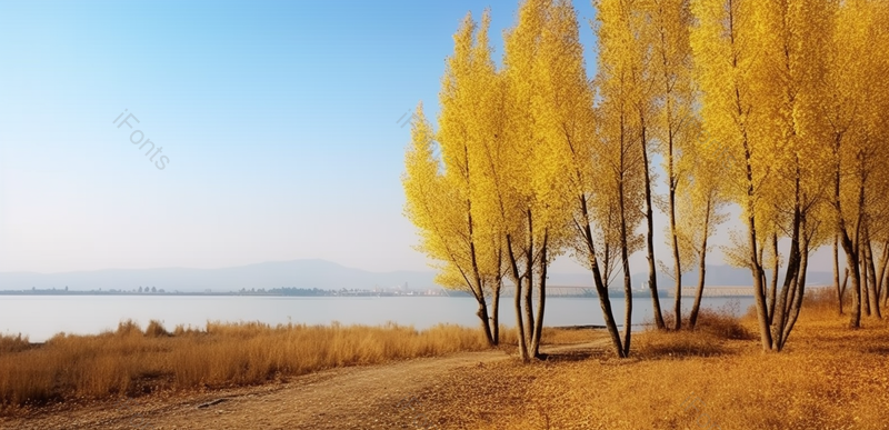 秋天黄色树叶海边风景摄影图,高清,摄影图,摄影图片,图片大全,摄影图免费下载